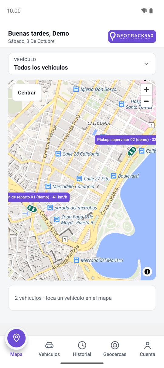 Mapa en vivo en la app de Geotrack360